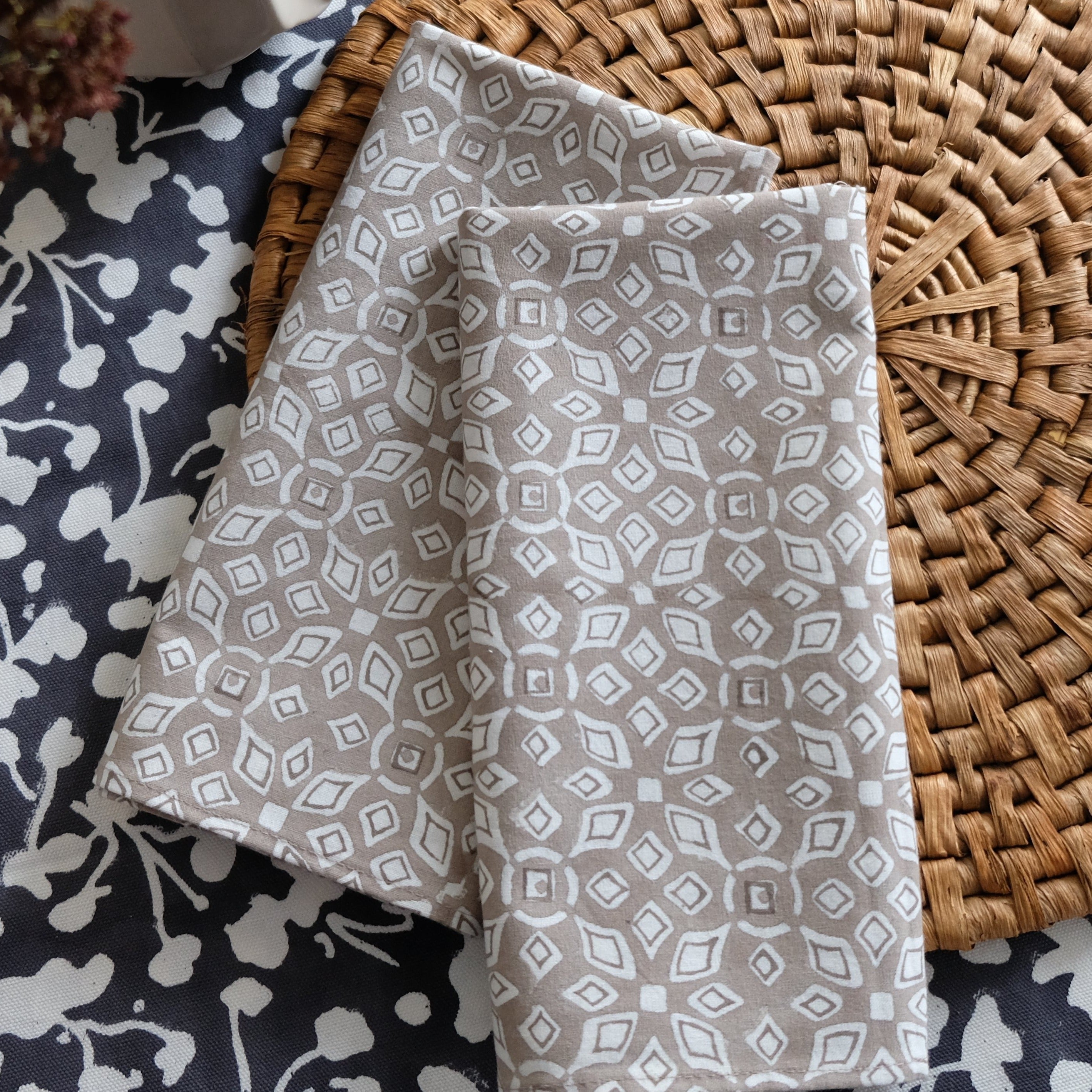 Lara Tan Block printed Napkin - ALLEM STUDIO