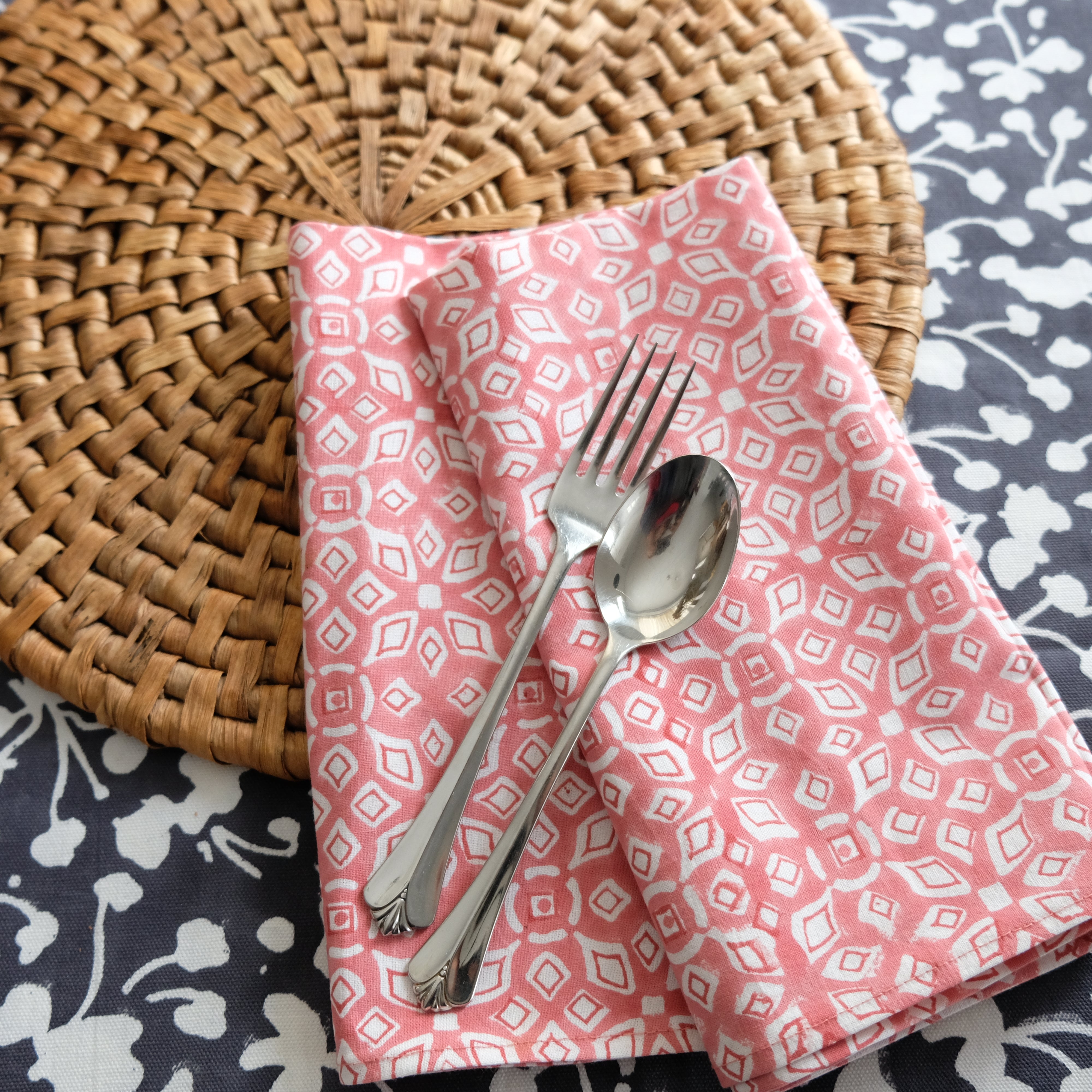 Lara block printed Coral Napkin - ALLEM STUDIO