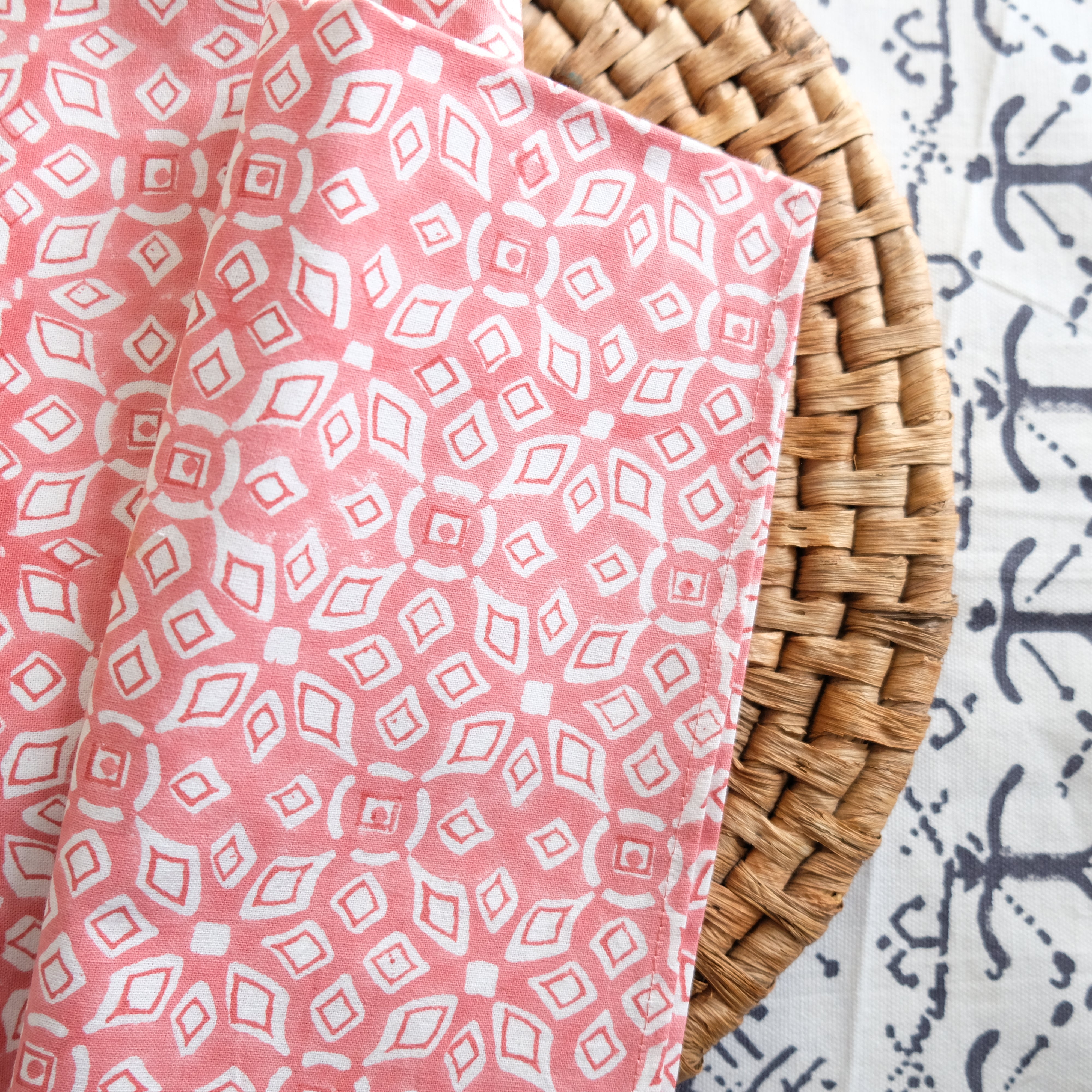 Lara block printed Coral Napkin - ALLEM STUDIO