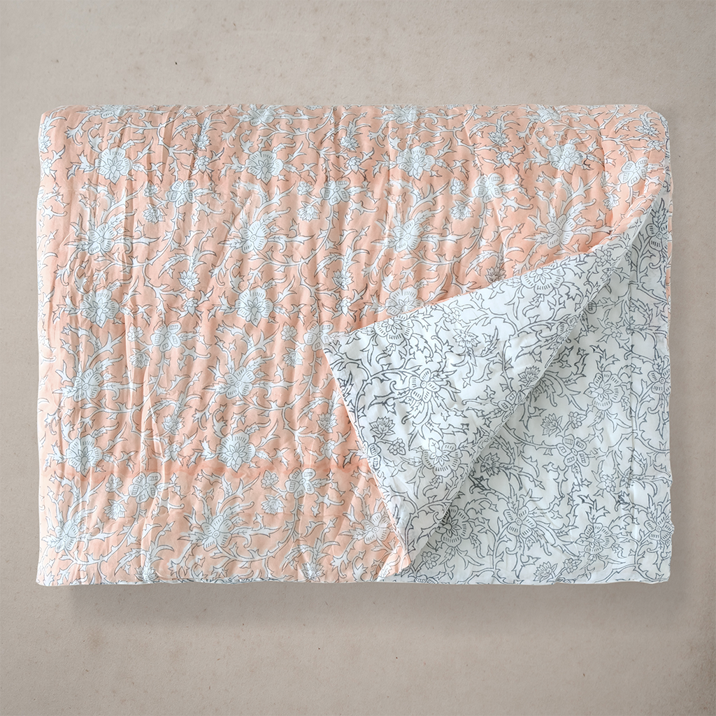 Brittany Peach Floral Quilt (Large, Small)