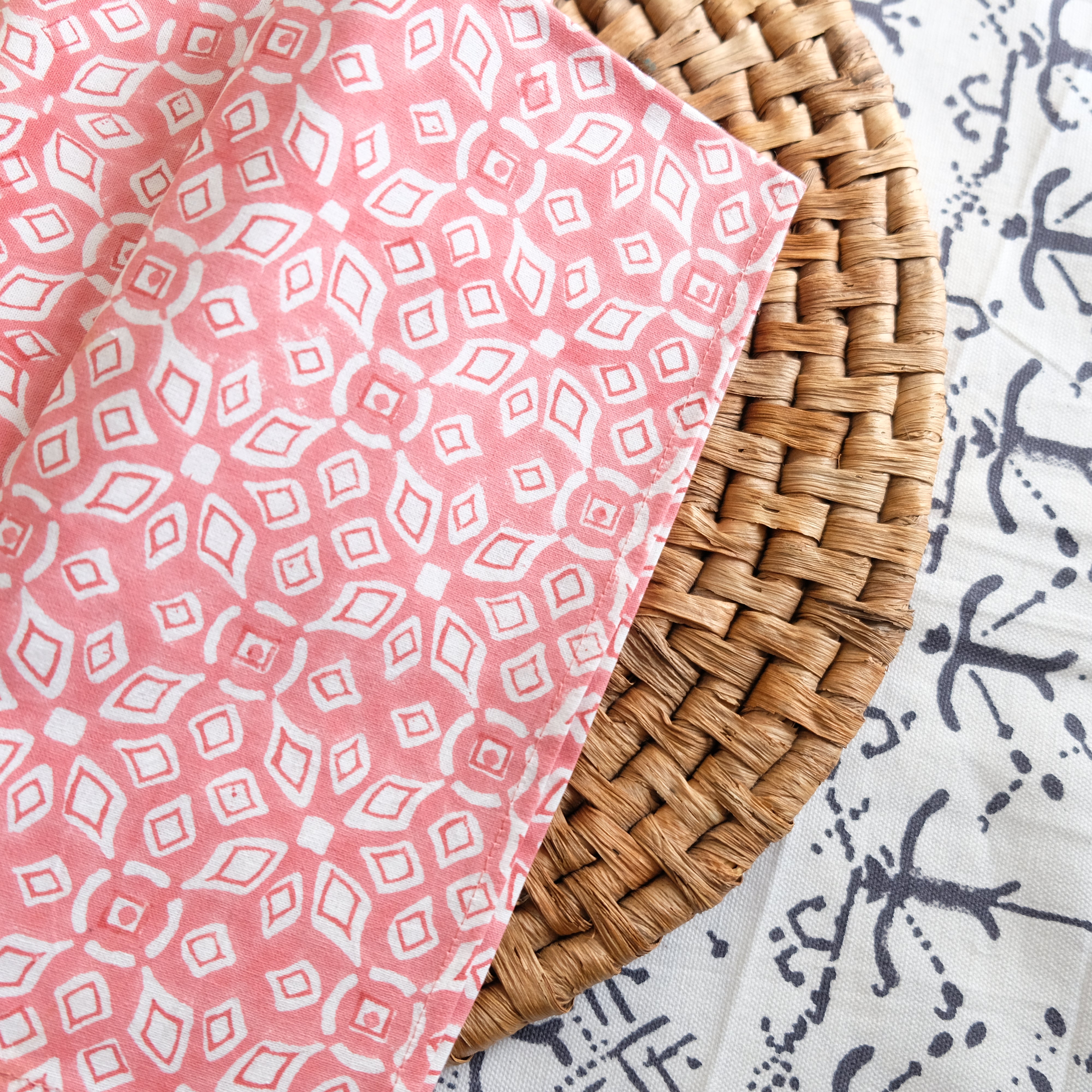 Lara block printed Coral Napkin - ALLEM STUDIO