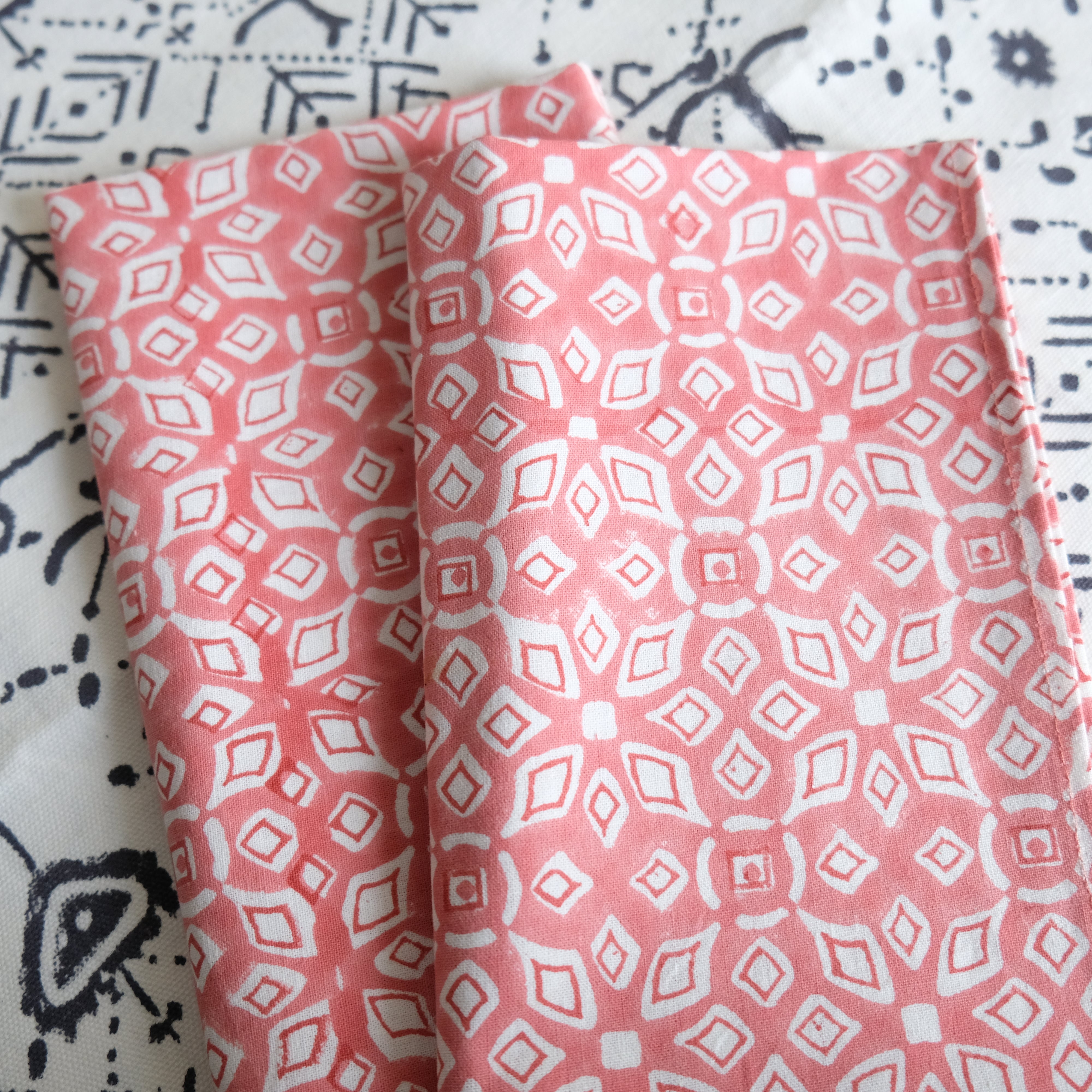 Lara block printed Coral Napkin - ALLEM STUDIO